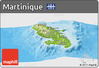 Physical Panoramic Map of Martinique, political shades outside