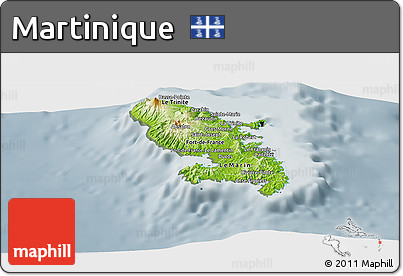 Physical Panoramic Map of Martinique, semi-desaturated