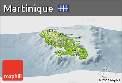 Physical Panoramic Map of Martinique, semi-desaturated