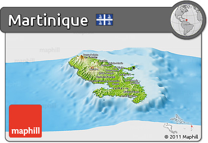 Physical Panoramic Map of Martinique, semi-desaturated, land only