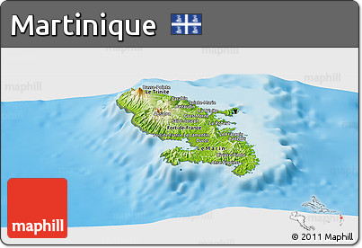 Physical Panoramic Map of Martinique, semi-desaturated, land only