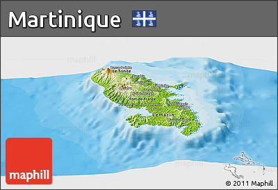 Physical Panoramic Map of Martinique, single color outside, bathymetry sea, shaded relief sea