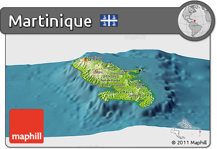 Physical Panoramic Map of Martinique, single color outside, satellite sea