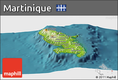 Physical Panoramic Map of Martinique, single color outside, satellite sea