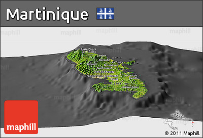 Satellite Panoramic Map of Martinique, darken, desaturated