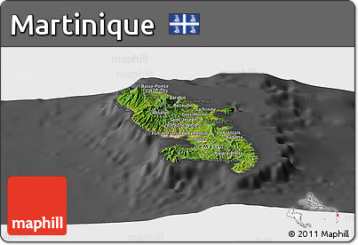 Satellite Panoramic Map of Martinique, darken, desaturated