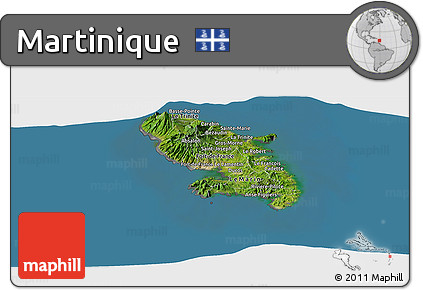 Satellite Panoramic Map of Martinique, desaturated, land only