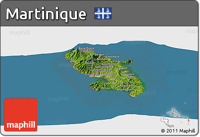 Satellite Panoramic Map of Martinique, desaturated, land only