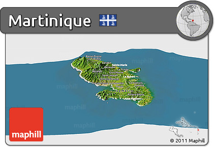 Satellite Panoramic Map of Martinique, lighten, land only
