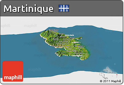 Satellite Panoramic Map of Martinique, lighten, land only