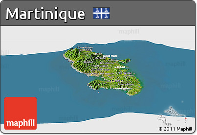 Satellite Panoramic Map of Martinique, lighten, semi-desaturated, land only