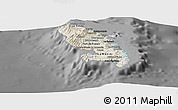 Shaded Relief Panoramic Map of Martinique, darken, desaturated