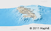 Shaded Relief Panoramic Map of Martinique, darken, semi-desaturated, land only