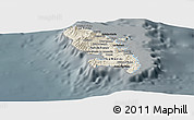 Shaded Relief Panoramic Map of Martinique, darken, semi-desaturated