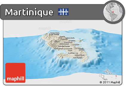Shaded Relief Panoramic Map of Martinique