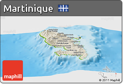 Shaded Relief Panoramic Map of Martinique, physical outside