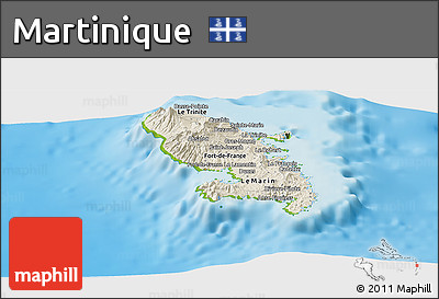 Shaded Relief Panoramic Map of Martinique, physical outside