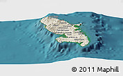Shaded Relief Panoramic Map of Martinique, single color outside, satellite sea
