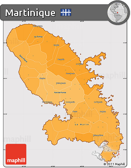 Political Shades Simple Map of Martinique, cropped outside