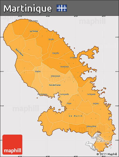 Political Shades Simple Map of Martinique, cropped outside