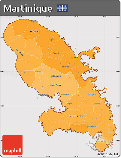 Political Shades Simple Map of Martinique, cropped outside