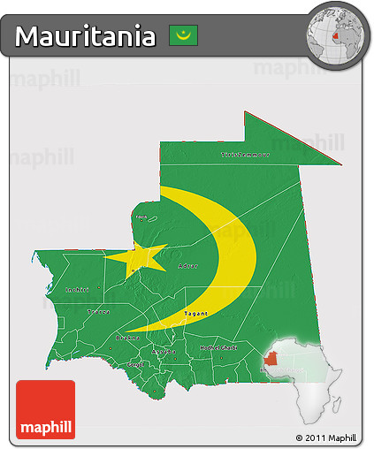 Flag 3D Map of Mauritania, flag rotated