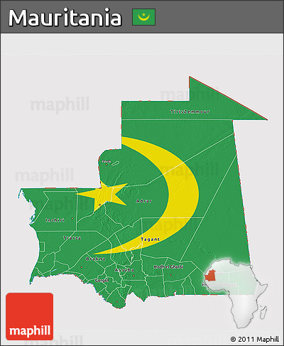 Flag 3D Map of Mauritania, flag rotated