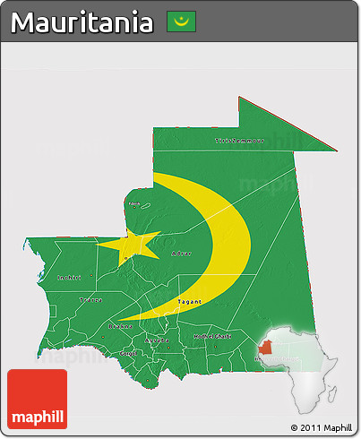 Flag 3D Map of Mauritania, flag rotated