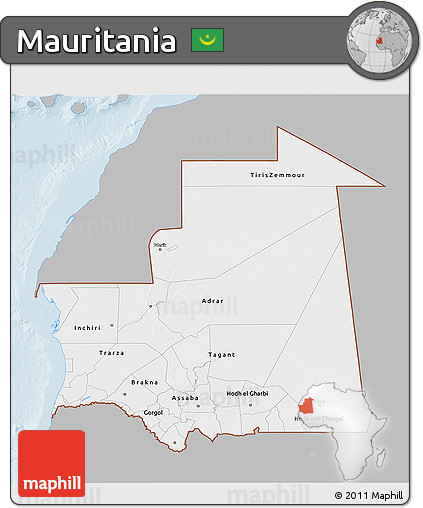 Gray 3D Map of Mauritania, single color outside