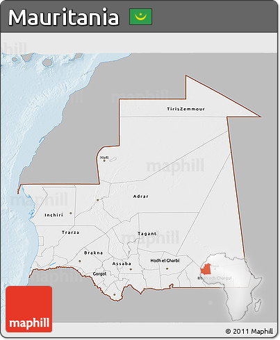 Gray 3D Map of Mauritania, single color outside