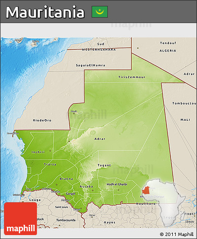 Physical 3D Map of Mauritania, shaded relief outside