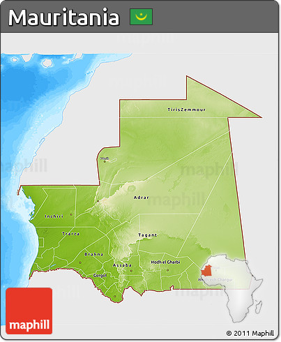 Physical 3D Map of Mauritania, single color outside, bathymetry sea