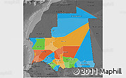 Political 3D Map of Mauritania, darken, desaturated