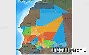 Political 3D Map of Mauritania, darken, semi-desaturated, land only