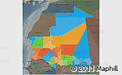 Political 3D Map of Mauritania, darken, semi-desaturated