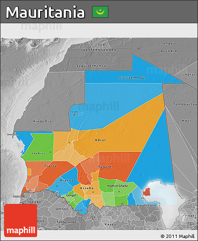 Political 3D Map of Mauritania, desaturated