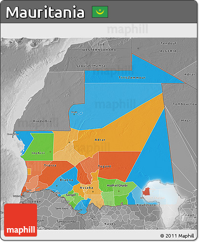 Political 3D Map of Mauritania, desaturated