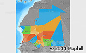 Political 3D Map of Mauritania, desaturated, land only