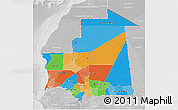 Political 3D Map of Mauritania, lighten, desaturated
