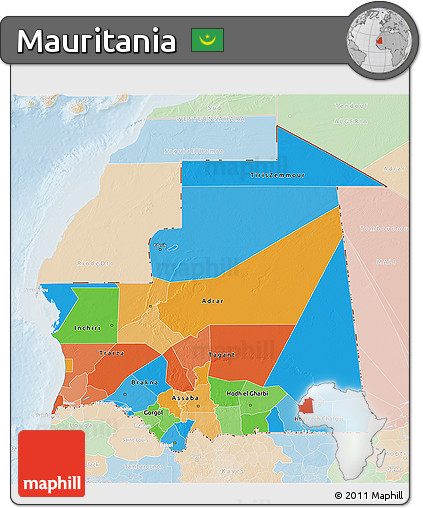 Political 3D Map of Mauritania, lighten