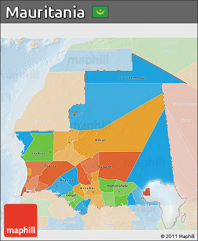Political 3D Map of Mauritania, lighten