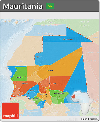 Political 3D Map of Mauritania, lighten