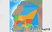 Political 3D Map of Mauritania, semi-desaturated, land only