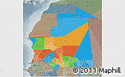 Political 3D Map of Mauritania, semi-desaturated