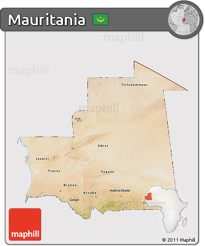 Satellite 3D Map of Mauritania, cropped outside