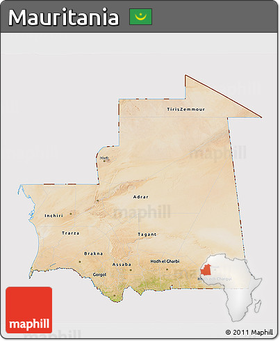 Satellite 3D Map of Mauritania, cropped outside