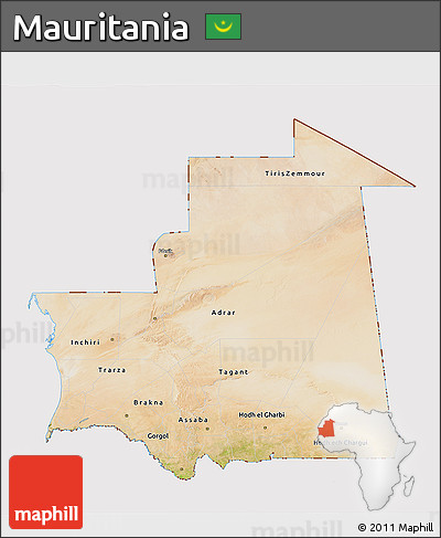 Satellite 3D Map of Mauritania, cropped outside