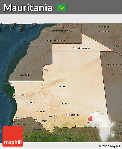 Satellite 3D Map of Mauritania, darken