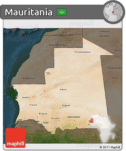 Satellite 3D Map of Mauritania, darken