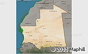 Satellite 3D Map of Mauritania, darken, semi-desaturated, land only